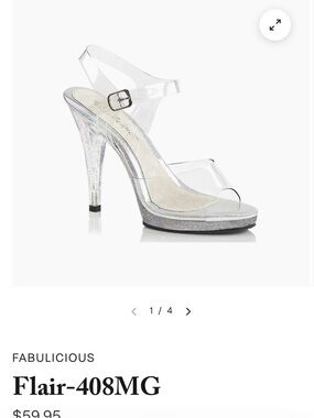 Fabulicious Flair-408MG Competition Heels — Clear/Silver Glitter, Size 8